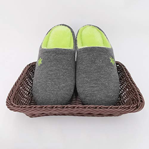 ofoot Women indoor Slippers Woolen Knit Upper with Snowflake Embroidery,Warm Cozy Fleece Lining Non Slip Sole House Shoes (Dark Grey+Green, US 10-11)2