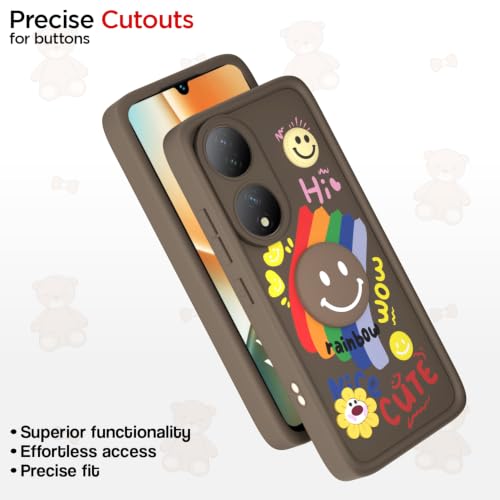 Image of Pikkme Back Cover for Vivo Y100 5G | Soft Silicone| Cute Rainbow Smile & 3D Cartoon Flower Design | Shockproof Raised Camera Protection Bumper Case (Brown)