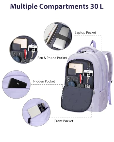 Image of MATEIN Large 17 Inch Laptop Backpack for Women, Lightweight Travel Backpack Fits College School Essentials, Anti Theft Work Commute Nursing Computer Bag TSA Approved for Weekender Trip, Light Purple