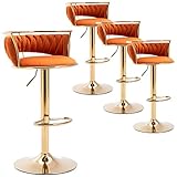 LukeAlon Velvet Adjustable Barstools Set of 4, Modern 360° Swivel Counter Stools with Golden Base Up