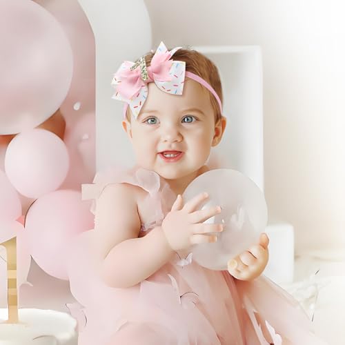 YanJie 4'' Baby Girl Birthday Hair Bow for 1 Year Old Newborns Sprinkle Glitter Birthday Infant Headbands Hair Accessories with Pink Frosting Bows2