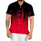 Camisas Manga Corta Hombre Camisas de Verano Camisa de Primavera y Verano para Hombre, Camiseta Informal con Botones Tropicales de Playa Hawaiana, Camiseta de Manga Corta Estampada (2-Red, XL)
