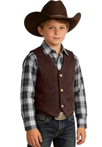 Trasign Toddler Vest for Boys 2T Coffee Western Suede Vest Cowboy Costume Outfit Sleeveless Casual Waistcoat
