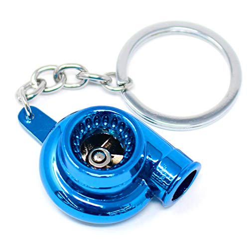 VmG-Store Porte-clés Turbo avec roue de compresseur rotatif (chrome bleu) Cover