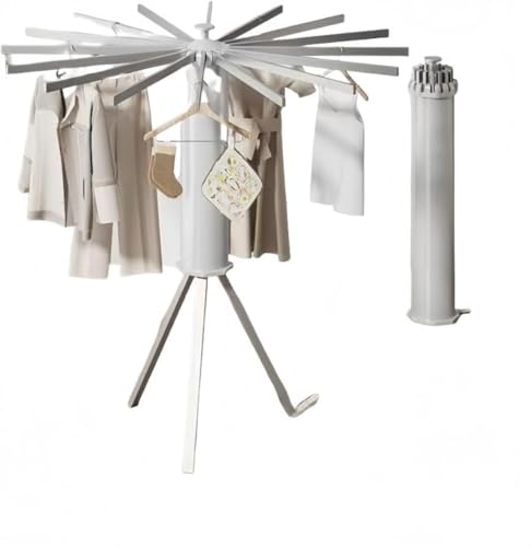 Barino 衣類乾燥ラック 省スペース 格納式折りたたみ乾燥ラック 360度回転乾燥 三角形サポート 床置き乾燥 洗濯物干し パラソル型 折りたたみ コンパクト収納 省スペース オープン時 タコの洋服 (アルミニウム,ホワイト)