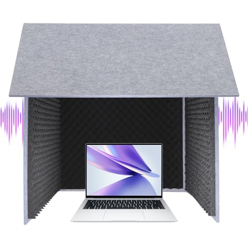 Desktop Soundproof Cover, Portable Vocal Recording Booth Isolation Booth Small Music Recording Studio Vocal Sound Absorbing Shield Sound Proof Foam Panels for Offices,Home,Recording Studios (Black)