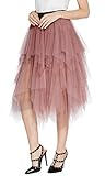 Urban CoCo Women's Sheer Tutu Skirt Tulle Mesh Layered Midi Skirt (M, Nude Pink)