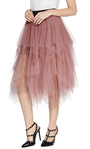 Urban CoCo Women s Sheer Tutu Skirt Tulle Mesh Layered Midi Skirt (XL, Nude Pink)