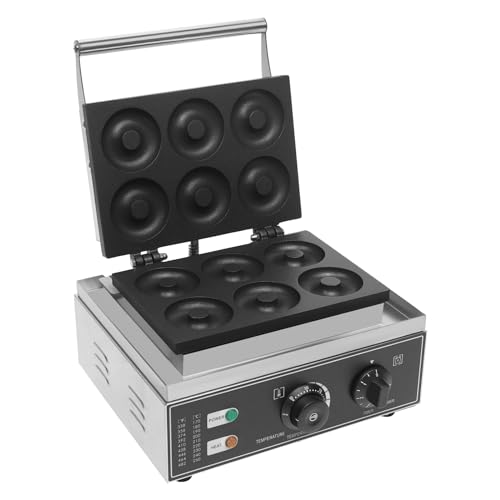 7.5cm Donut Maker Machine, 6-Hole Electric Doughnut and Pancake Maker with Double-Sided Baking Tray Design, 12.99x10.63x9.05in Bake Mini Doughnuts Machine with Non-Stick Coating, 122-572?, Silver
