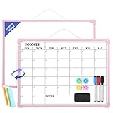 Lumspax Pink Frame Whiteboard Calendar, 16" x 12" Plastic Dry Erase Board Calendar, Small Monthly Planner for Wall