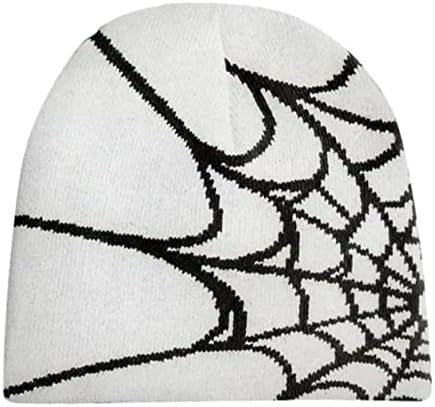 FantasyGears y2k Hat Goth Graphic Spider Web Beanie Grunge Winter Warm Knitted Beanies Men Women Casual Skullies