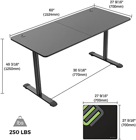 EUREKA ERGONOMIC Large Computer Gaming Desk, Home Office Study Desk PC Laptop Table Gaming Table Sturdy Writing Workstation for 3 Monitors with Free Mouse Pad for Gaming Working (Black, 152 x 70 cm)