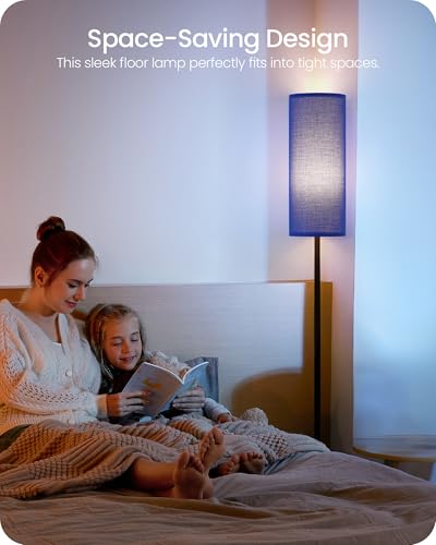 Image of Dimmable Blue Floor Lamp for Living Room with Remote and Foot Switch, Corner Floor Lamp for Bedroom, 64.4 inch Standing Tall Lamp, 10W 900LM Bulb Included, 3000K-6500K, Linen Shade, FCC Listed U06LD05W1
