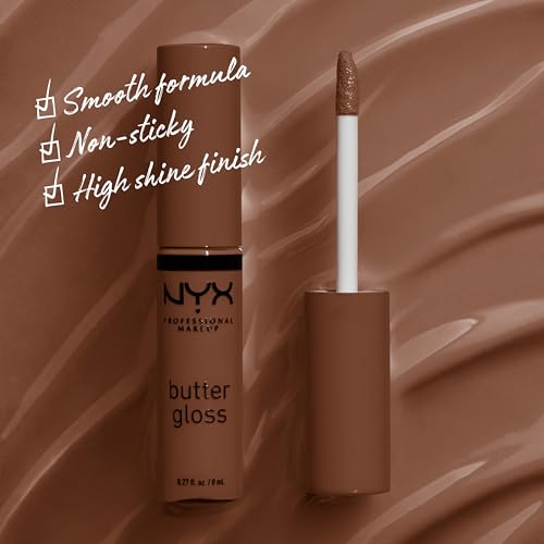 Image of NYX PROFESSIONAL MAKEUP Butter Gloss Brown Sugar, Non-Sticky Lip Gloss - Fudge Me (Warm Brown)