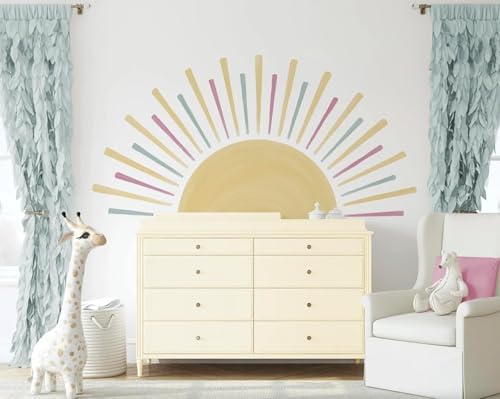 Half Sun Wall Decal - 15x31 Inch Removable Wall Sticker For Nursery, Kids Room, Playroom Decor