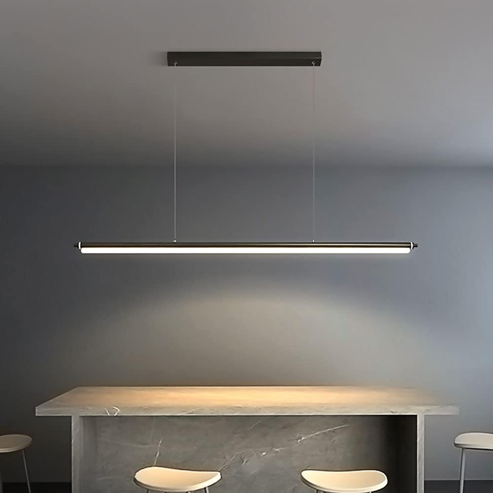 Black Metal Strip Pendant Light with White Acrylic Shade, 35.4" Linear Kitchen Island Long Hanging Lights, Modern LED Suspension Lamps, Minimalist Dining Room Ceiling Chandeliers