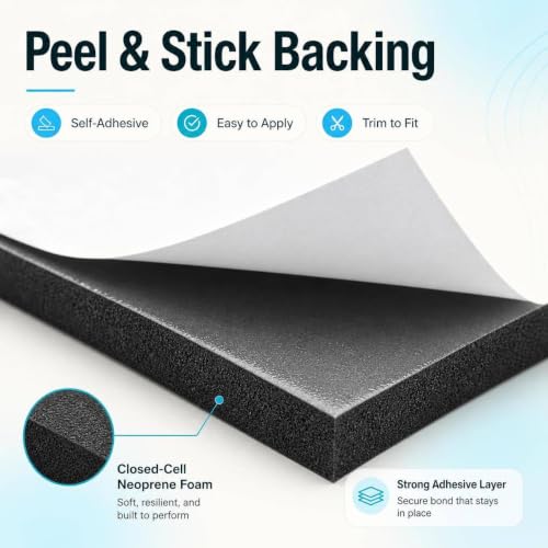 Image of DGSL Foam Insulation Neoprene Sheets with Adhesive, 12''W x 59''L x 1 /2''T | Weatherproof Soundproof Padding for Automotive, Multi-Function Soundproof Large Closed Cell Neoprene Rubber Roll, Black