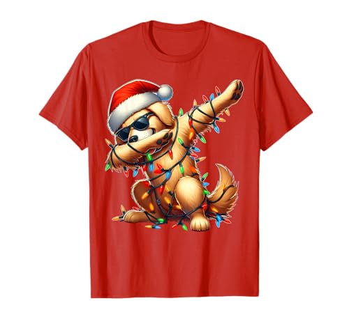 Dabbing Golden Retriever Occhiali da sole Carino Natale Natale Maglietta