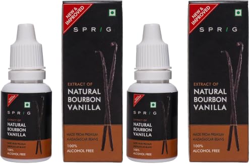 Image of Sprig Natural Bourbon Vanilla Extract 20 ml | Made With Madagascar Vanilla Beans | 100% Alcohol Free | Natural Alternative for Essence | For Baking, Protein Shakes & Desserts (Pack of 2)