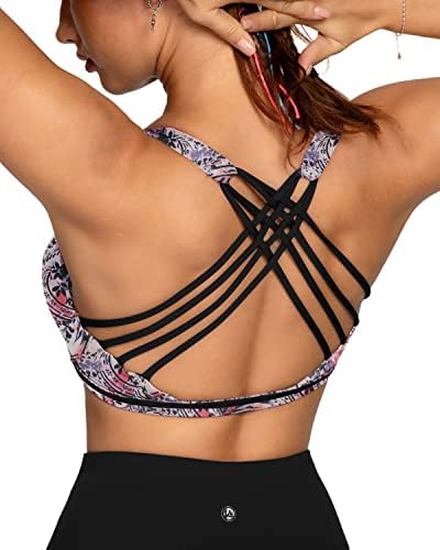 QUEENIEKE Women's Medium Support Strappy Back Energy Sport Bra Cotton Feel