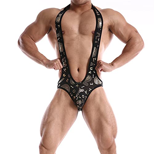 IUERVPS Ropa interior sexy for hombre, traje de lucha libre, monos for hombre, mono con tirantes, ropa interior, mono de una pieza(Letter1,L)