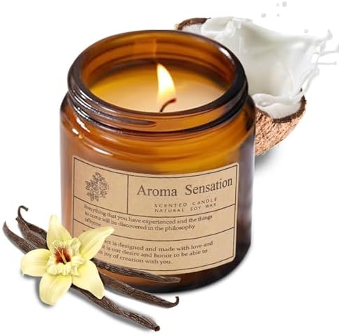 Organic Coconut Vanilla Candles - Non Toxic Soy Candles for Home,...
