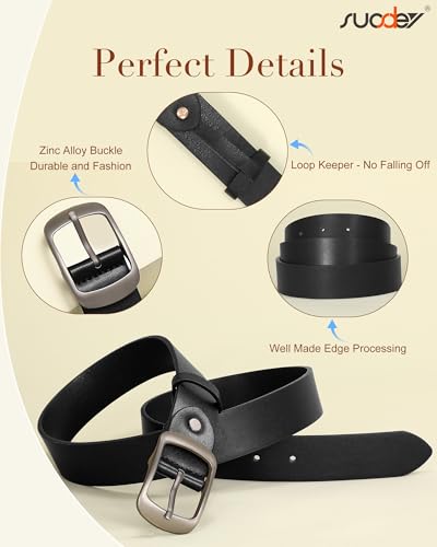 Image of Fashion Women Leather Belts for Jeans Designer Belts for Dress Pants with Gold Double O-Ring Buckle