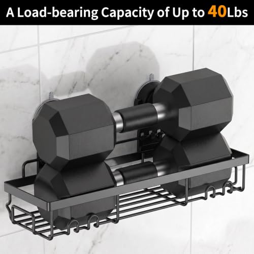 Image of Moforoco Suction Cup Shower Caddy Shelf Organizer Rack, Black Bathroom Shelves Basket, Home Farmhouse Wall Inside Organization and Storage