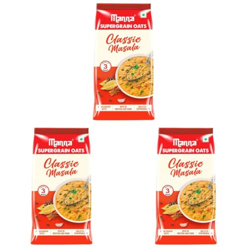 Image of Manna Masala Oats, Classic Masala, Rich in Protein and Fibre, No palm oil, color or preservatives. 450g (pack of 3)