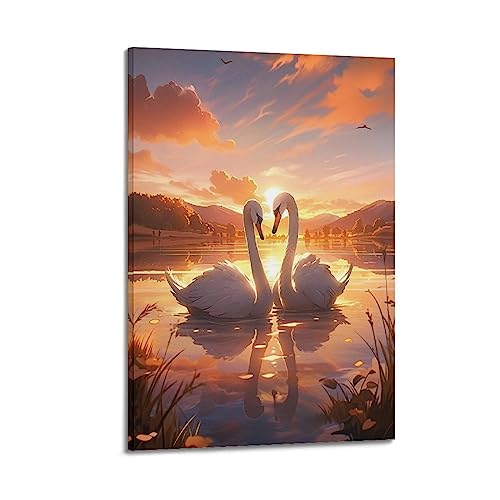 Poster d'art animal toile cygne 60 x 90 cm pour masquer un mur vide sans eclat