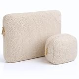 Laptophülle - Laptoptasche Teddy-Stoff - Kompatibel mit 13, 13,3, 13,6, 14 Zoll – Moderne und Hochwertige Notebook Hülle für Laptops - (Beige, 14 Zoll)