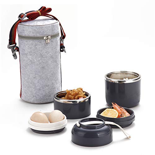Arderlive Bento Lunch Box 42Oz, Portable Stainless Steel Insulated Lunch Box With Bag & Portable Utensil, Bpa Free Leakproof Food Storage Container 2Layer Gray #TOP7