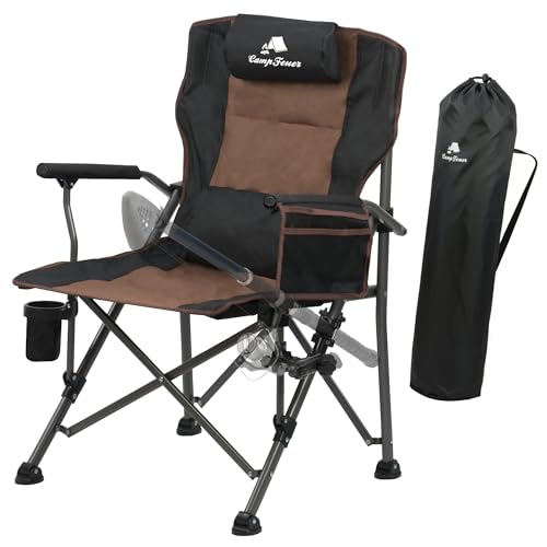 CampFeuer Angelstuhl Braun/Schwarz | inklusive Angelhalterung | Campingstuhl Faltbar, Faltbarer Karpfenstuhl | Outdoor Travelchair für Camping, Zelten, Angeln | Fischerstuhl klappbar, Klappstuhl