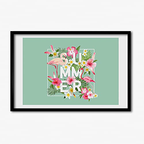 Tableau cadre en bois mdf 60x40 cm tulup vacances et flamants