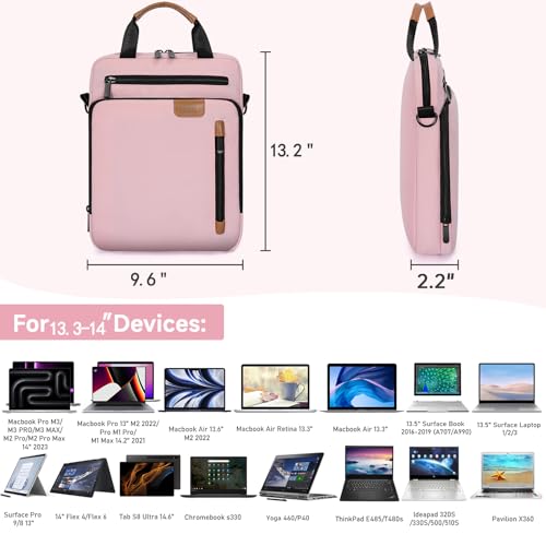 Image of 13.3-14 Inch Laptop Sleeve Bag, Padded Carrying Case for MacBook Pro M3 /M2 14 inch /13 inch, MacBook Air 13.6 inch M3 /M2 2024 /2022, Surface Pro AI PC /9 /8 13 inch,Protective Bag with Accessory Pocket, Pink