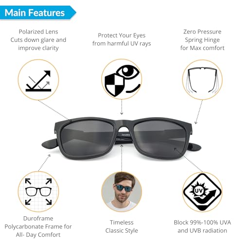 J+S Mission Mark II Rectangle Polarized Sunglasses for Men | Spring Hinge Frame | Polarized 100% UV 400 | Medium-Small Fit2