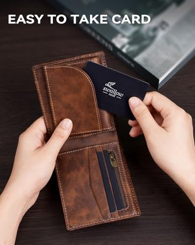 Swallowmall Leather Wallet for Men, Bifold Wallets Mens Genuine Leather RFID Blocking Men's Wallet with Removable Card Holder 2 ID Windows 15 Card Slots - Image 5