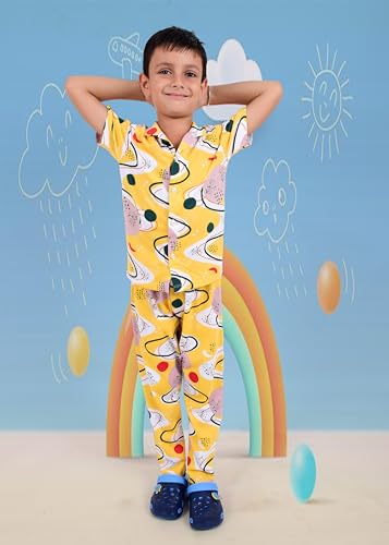 Image of 3BROS Unisex Pure Cotton Short Sleeve Kids Night Dress for Boys & Girls Nightwear /Sleepsuit /Sleepwear /Loungewear Night Suit for Boys and Girls Top and Pyjama Combo Set | JB20HS6031-Parent