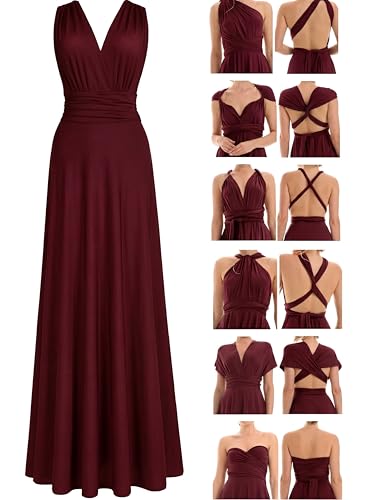 Juvell Brautjungfernkleider lang - Infinity Dress Maxi - Abendkleider elegant-festlich - Multiway-Wickelkleid - Hochzeit-Abiball-Bridesmaid - 1000 (34-38, Bordeaux-Rot)