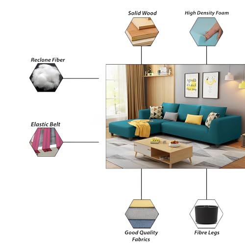 Image of Casaliving Minta LHS 4 Seater L Shape Sofa Set for Living Room (Pine Colour Fabric) Premium Fabric Sofa, Premium Look