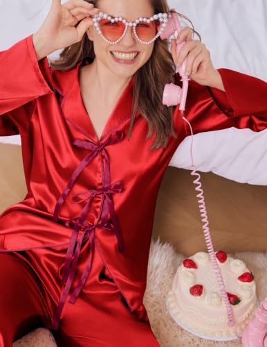 Ekouaer Women's Satin Bow-Tie V-Neck Long-Sleeve Pajama Set (various) $10.99 + Free Shipping w/ Prime or on $35+ + 63% Off Code C50MY1SF Prime - image 5