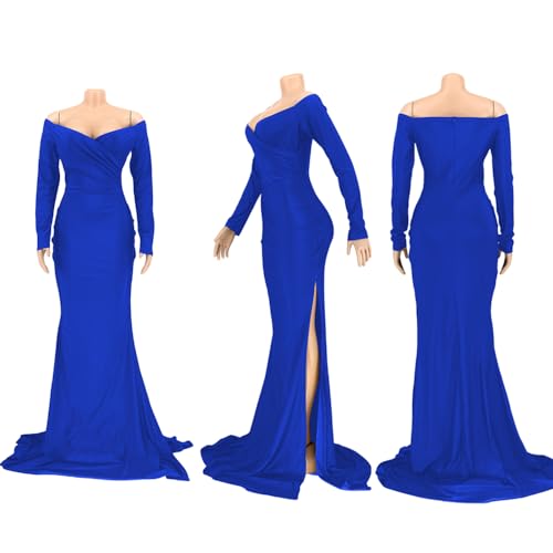 Image of Womens Off Shoulder Sexy V Neck High Split Long Maxi Dress, Formal Cocktail Party Evening Gown Mermaid Dress