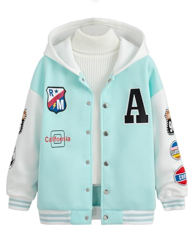 Boys Hoodie Baseball Jacket Varsity Style Graphic Letter Kids Cardigan Sweatshirt Fall Winter Outerwear