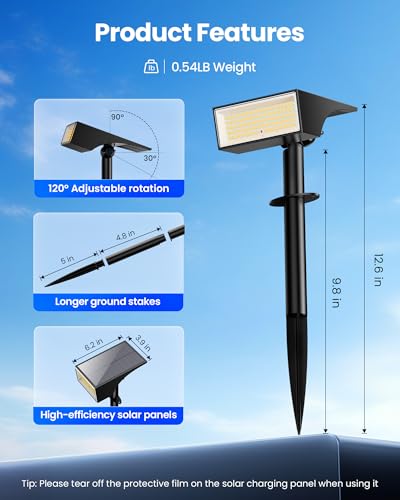 Koicaxy Solar Lights Outdoor Waterproof 4 Pack IP65, 100 LEDs 4 Light Modes, Higher Charging Efficiency, Auto On/Off Solar Landscape Spotlights for Garden Decor Yard Pathway Patio - Warm White - Image 6