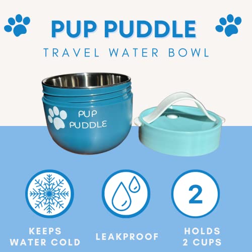Pup Puddle – Insulated Travel Dog Water And Food Bowl. Keeps Water Cold & From Spilling While Hiking, Beach, Backpacking Walking And Driving. Blues #TOP1