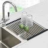 Seropy Roll Up Dish Drying Rack Over The Sink Drying Rack for Kitchen Counter, Rolling Dish Rack Over Sink Mat, Foldable Dish Drainer Stainless Steel Rack Kitchen Organization Gadgets 17.5'x11.8'