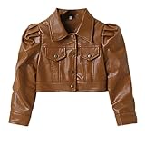 WASAIGOOD Toddler Girls Motorcycle Jackets PU Faux Leather Coat Turn-Down Collar Long Sleeve Crop Tops Outerwear Coats (brown,2-3 years)