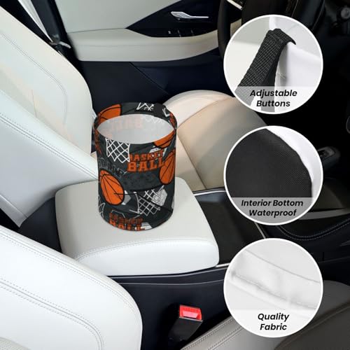 Image of Small Car Trash Can, Cool Basketball Design Hanging Foldable Car Trash Bag, Waterproof Leakproof Garbage Bin, Car Interior Organizer Accessories