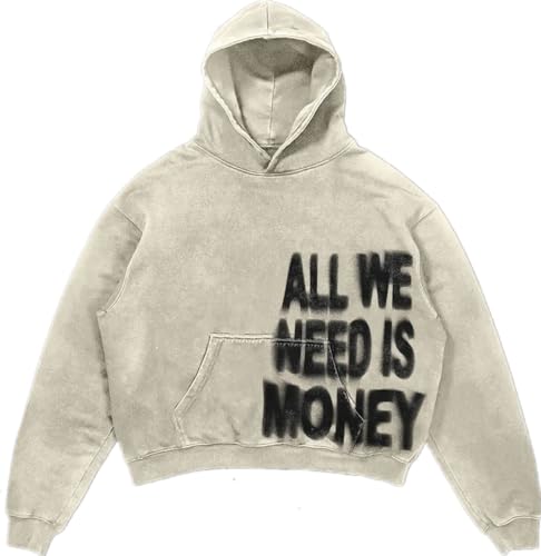 Silver Basic All We Need Is Money Hoodie for Men/Women Funny All We Need Is Love Prints Sweatshirt Y2K Hoodie S,Apricot-1