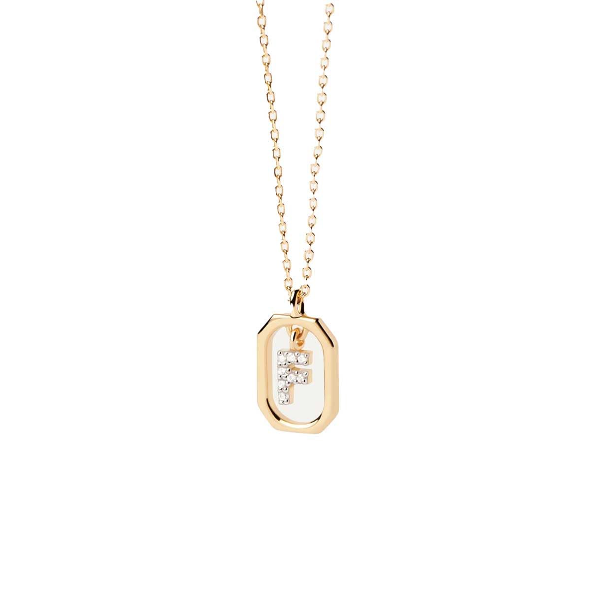 PDPaola Mini Letter F Necklace Collana con nome a lettera oro, Onesize, Argento sterling, Zirconia cubica